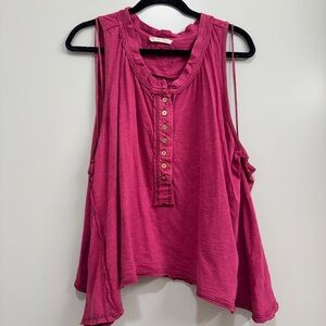 We The Free by Free People Fuchsia Henley Button Tank Top Boho